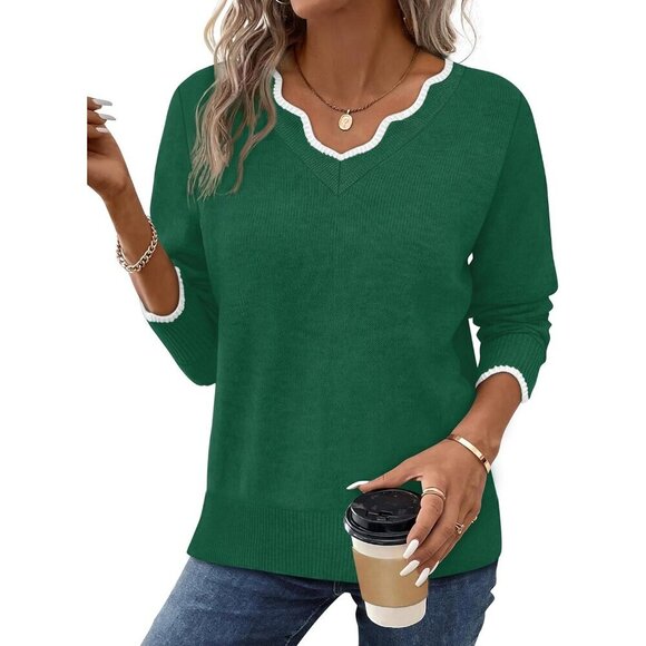 Sweaters - Womens V Neck Sweater Pullover Cozy Lightweight Long Sleeve Fall casual